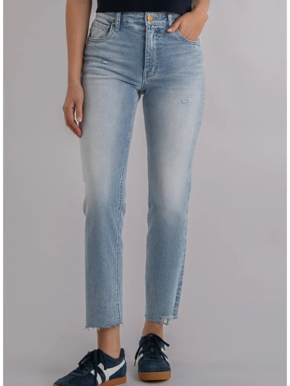 KUT from the Kloth Rachael Mom Jeans Fab Ab Raw Hem High Waist Crop Blue size 0